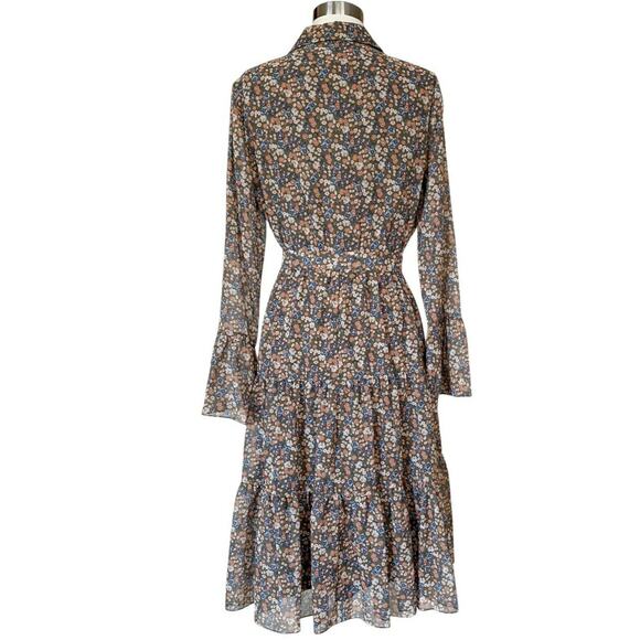 MIKAEL AGHAL Floral Shirt Dress Button Down Midi Crepe Chiffon Belt Tiered 6 NWT - Picture 11 of 12